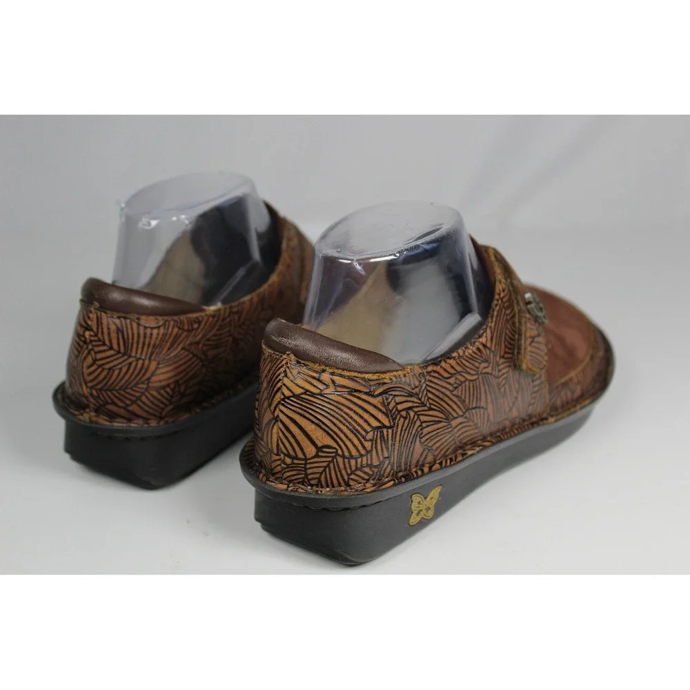 Alegria Paloma Brown Embossed Leather Suede Mary Jane Comfort Shoes Womens 38